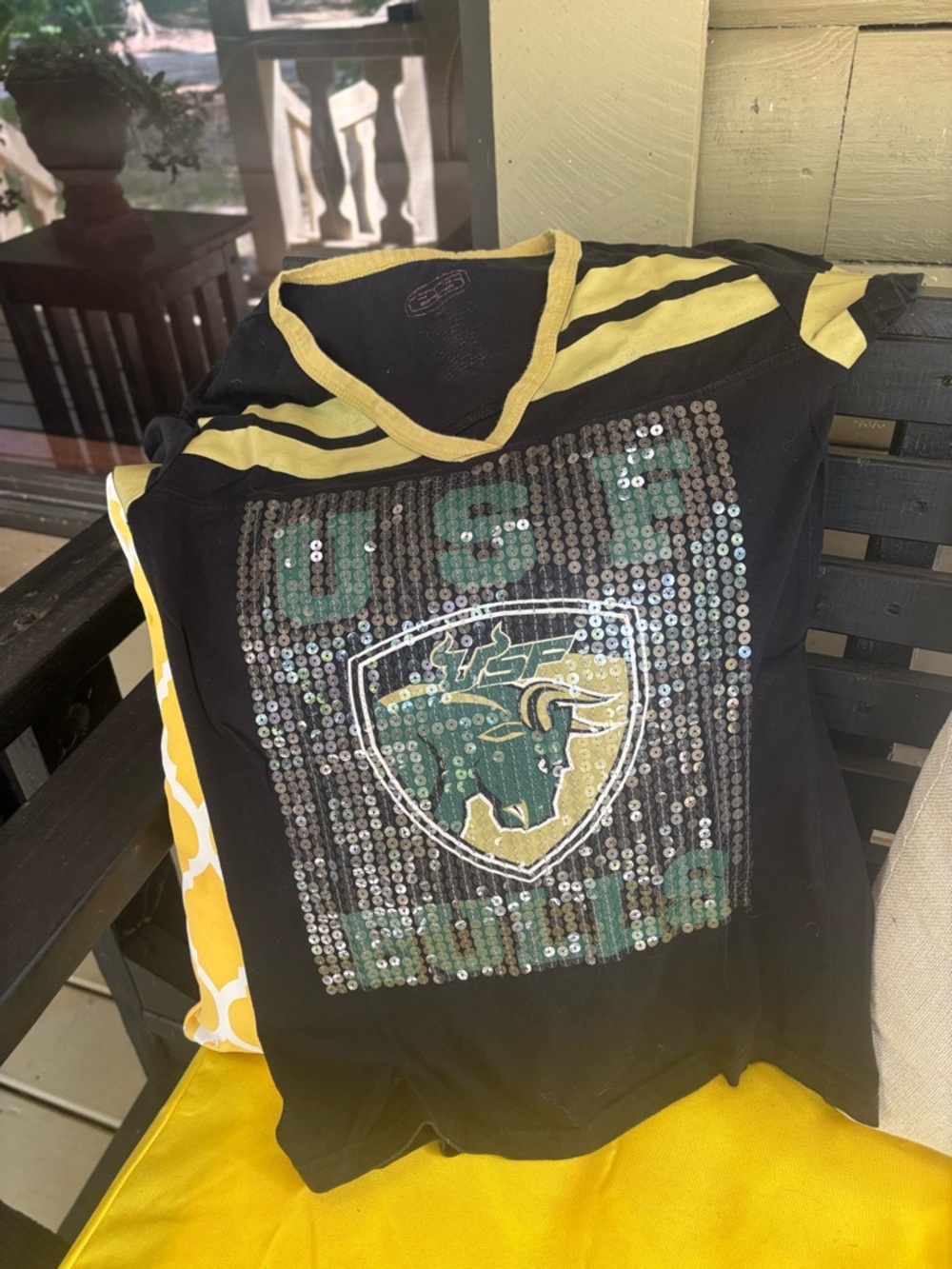 USF Bulls Sequin Logo Tee - Black & Gold